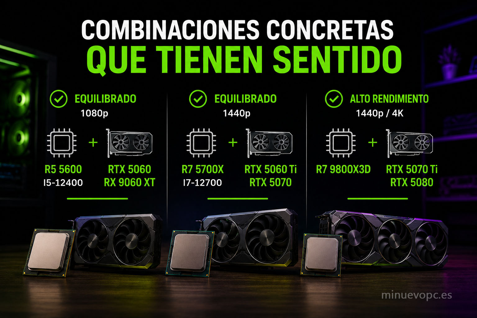Configuraciones equilibradas de procesador y tarjeta gráfica para montar un PC gaming con buen rendimiento y comprar el hardware adecuado sin desequilibrios