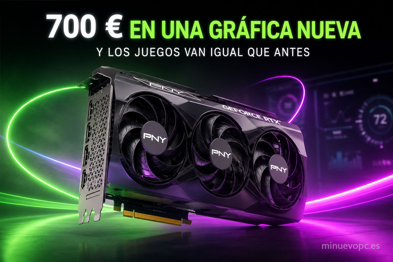 Tarjeta gráfica gaming de gama alta con iluminación RGB y diseño moderno para mejorar el rendimiento en juegos de PC