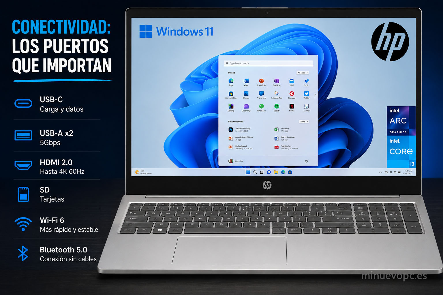 Portátil económico con USB-C HDMI y buena conectividad entre los mejores modelos baratos