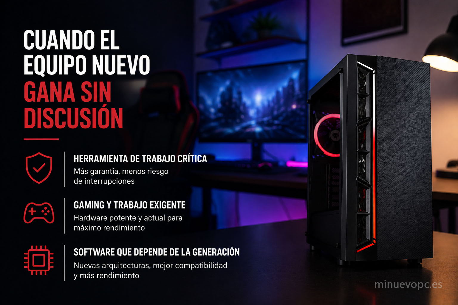 Ordenador gaming nuevo con hardware actual y mejor rendimiento para jugar y trabajar sin limitaciones