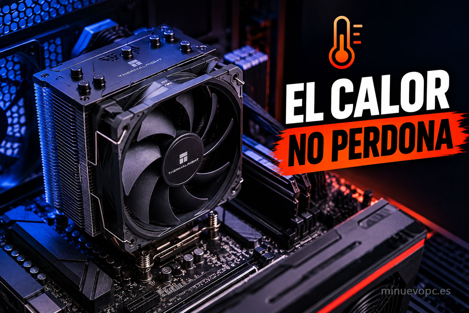 Disipador de CPU tipo torre instalado sobre la placa base para mejorar la refrigeración del procesador