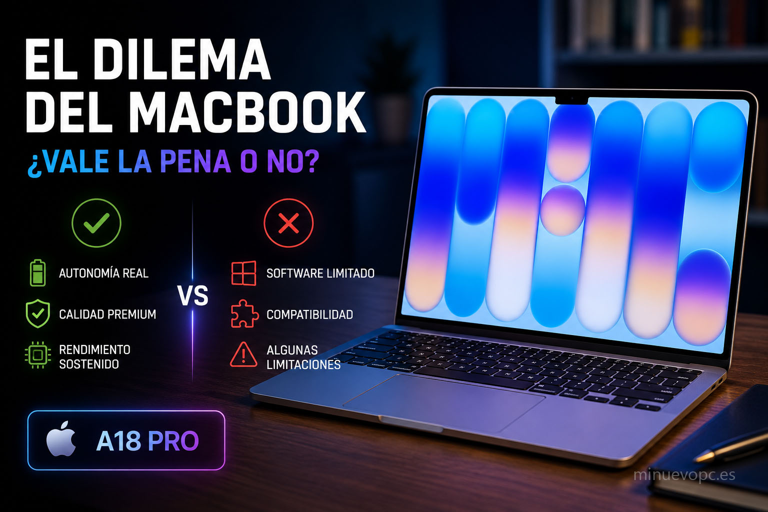 MacBook con chip Apple para estudiantes universitarios, comparativa visual entre macOS y Windows para estudiar en la universidad