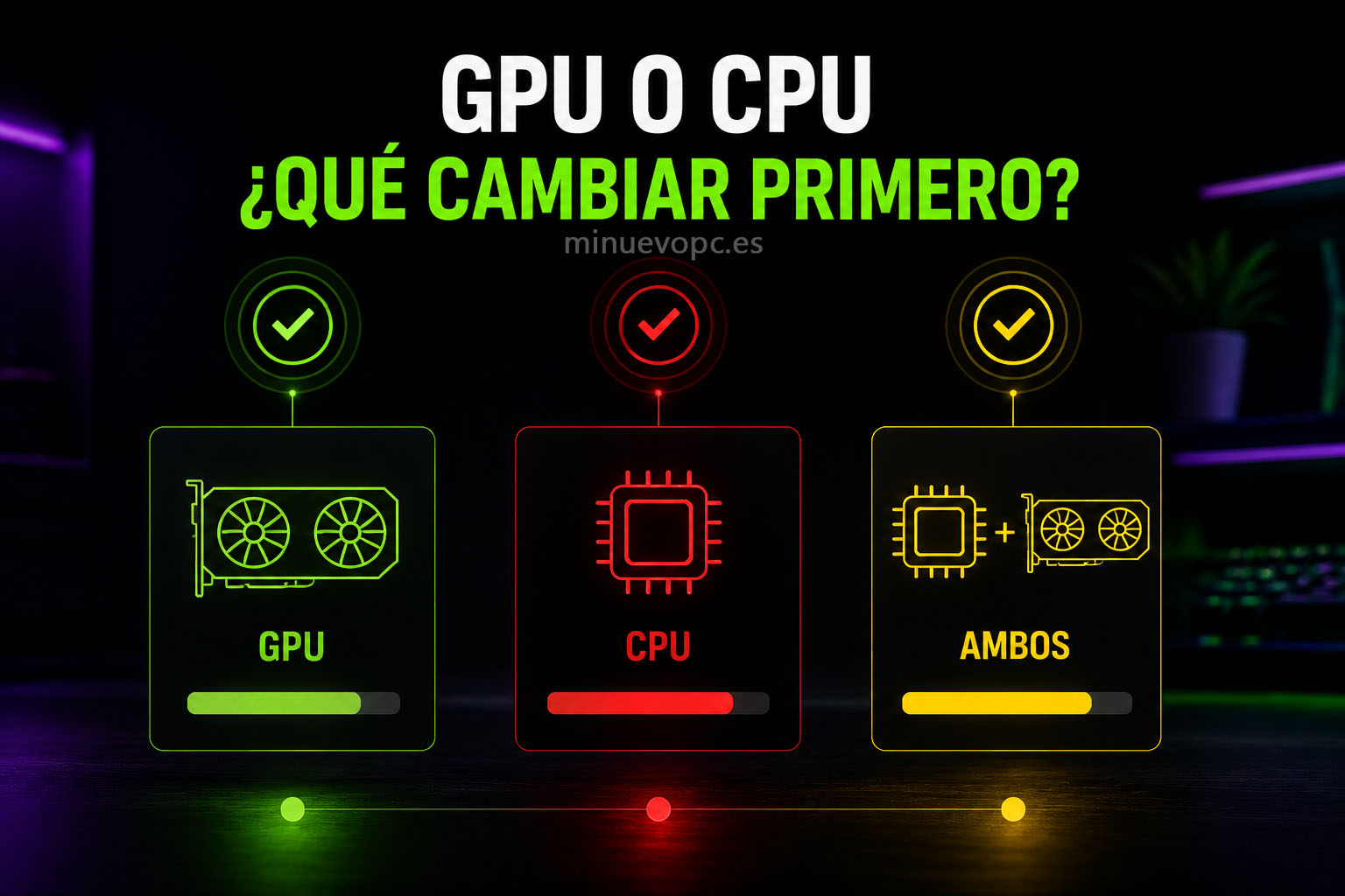Guía visual para decidir si merece la pena cambiar la GPU, la CPU o ambos componentes según el rendimiento real de un PC gaming calidad precio