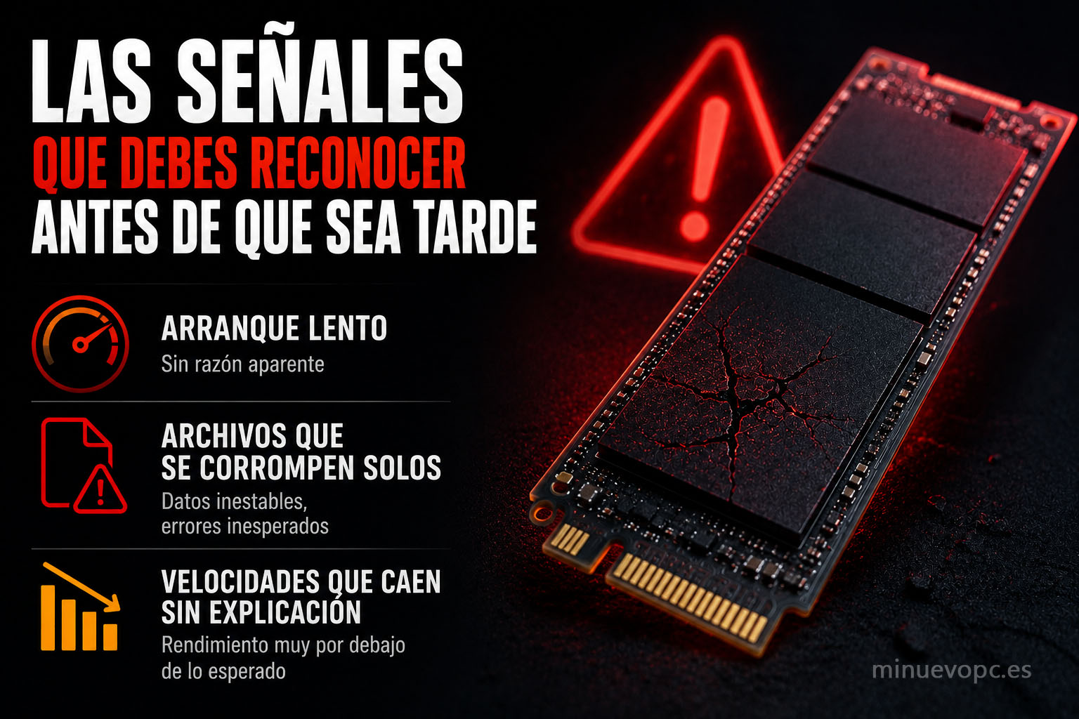 SSD con errores de lectura y síntomas de fallo como arranque lento, archivos corruptos y caída de velocidad en Windows