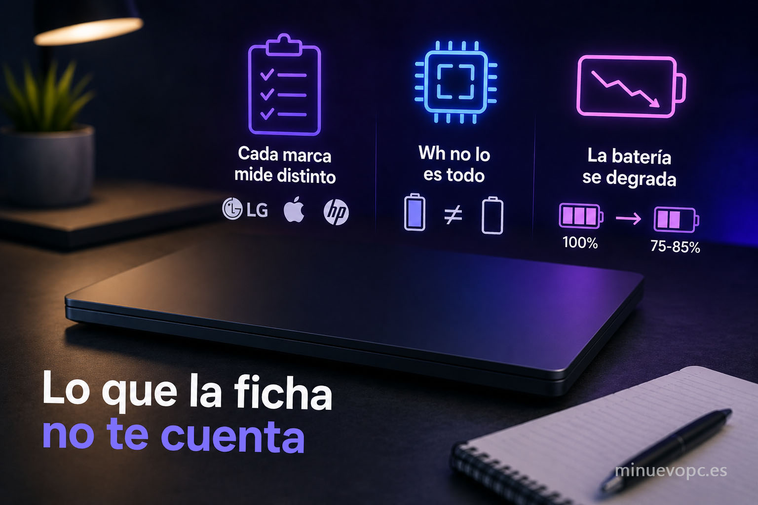 Factores que influyen en la autonomía real de un portátil: eficiencia del procesador, capacidad de batería y degradación con el paso del tiempo