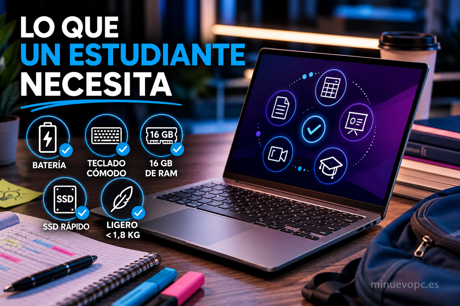 Portátil para universidad con batería duradera, 16 GB de RAM, SSD rápido y diseño ligero, las características que más importan para estudiar