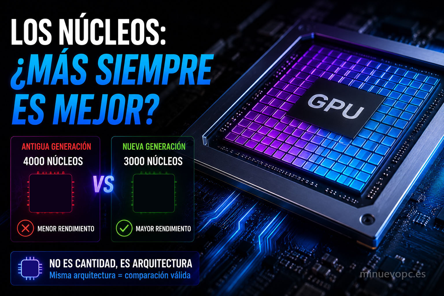 Comparativa entre núcleos CUDA de distintas generaciones de GPU mostrando cómo la arquitectura afecta al rendimiento gaming real