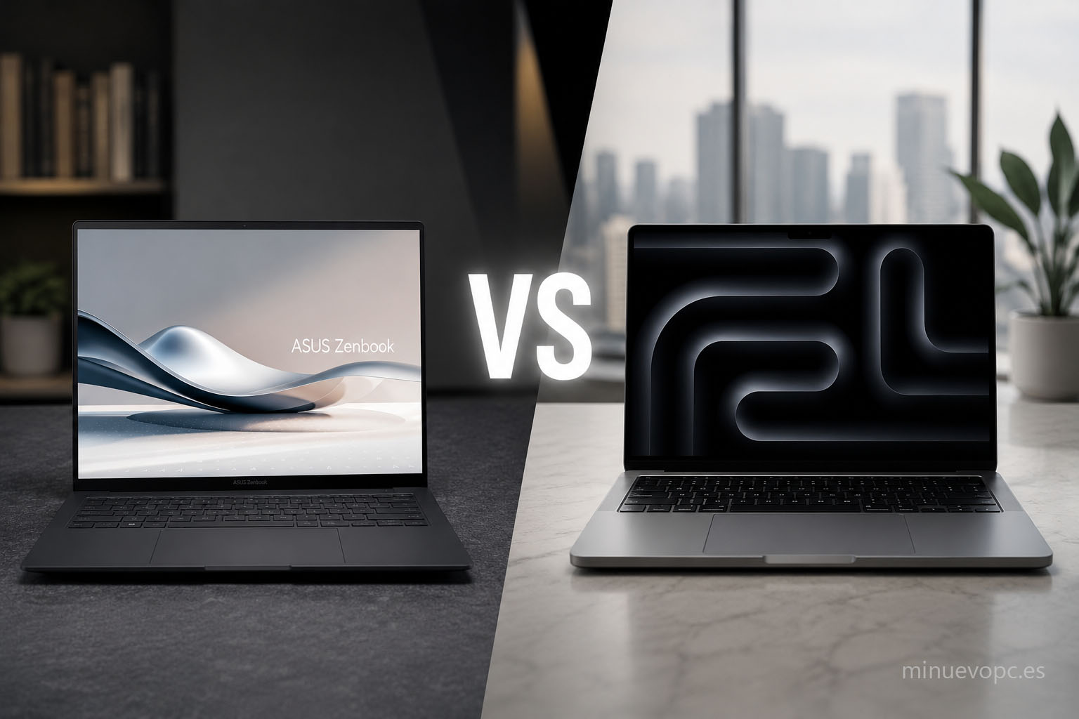 Comparativa entre MacBook Pro y portátil Windows ultradelgado premium para trabajo profesional y productividad avanzada