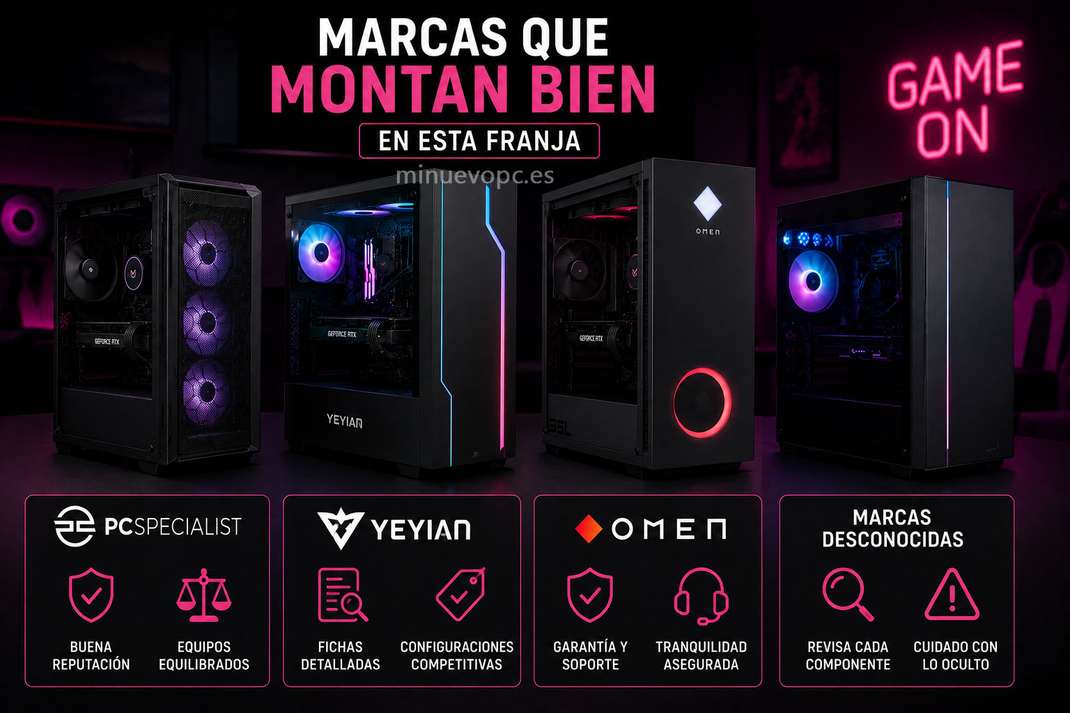 Marcas recomendadas de PC gaming con componentes de calidad, buena refrigeración y configuraciones equilibradas para jugar con confianza