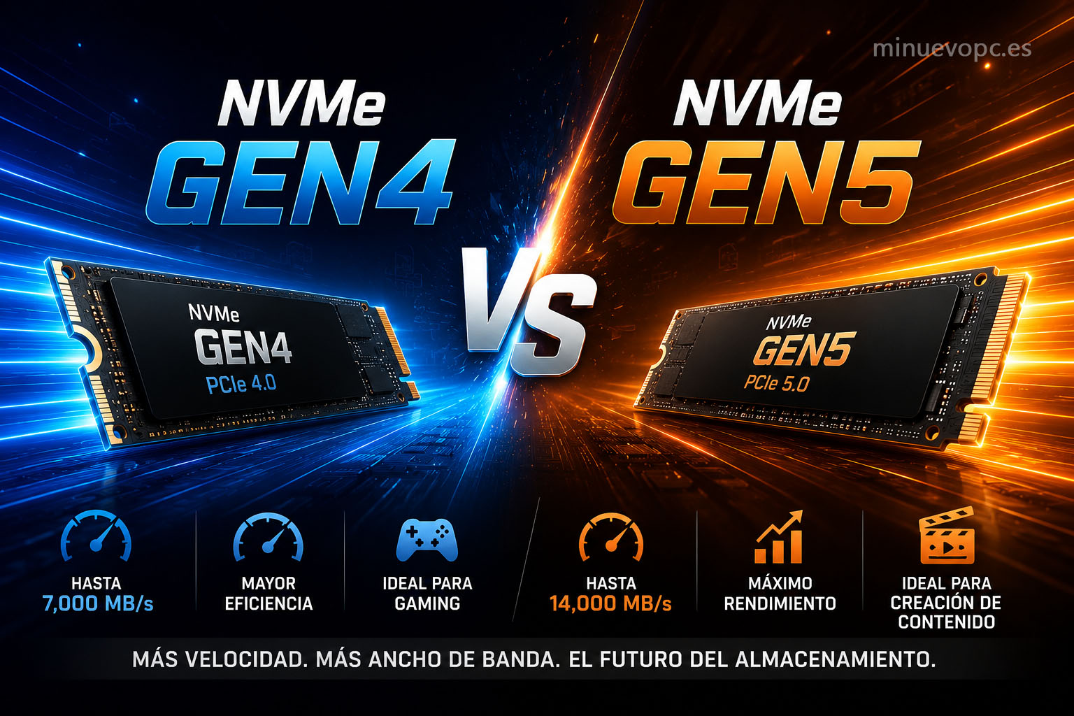 Comparativa SSD NVMe Gen4 vs Gen5 con diferencias de velocidad, rendimiento y cuál merece la pena comprar para gaming y PC de alto rendimiento