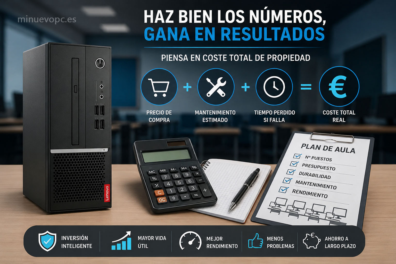 Planificación de presupuesto para aulas informáticas con ordenadores de sobremesa duraderos y eficientes
