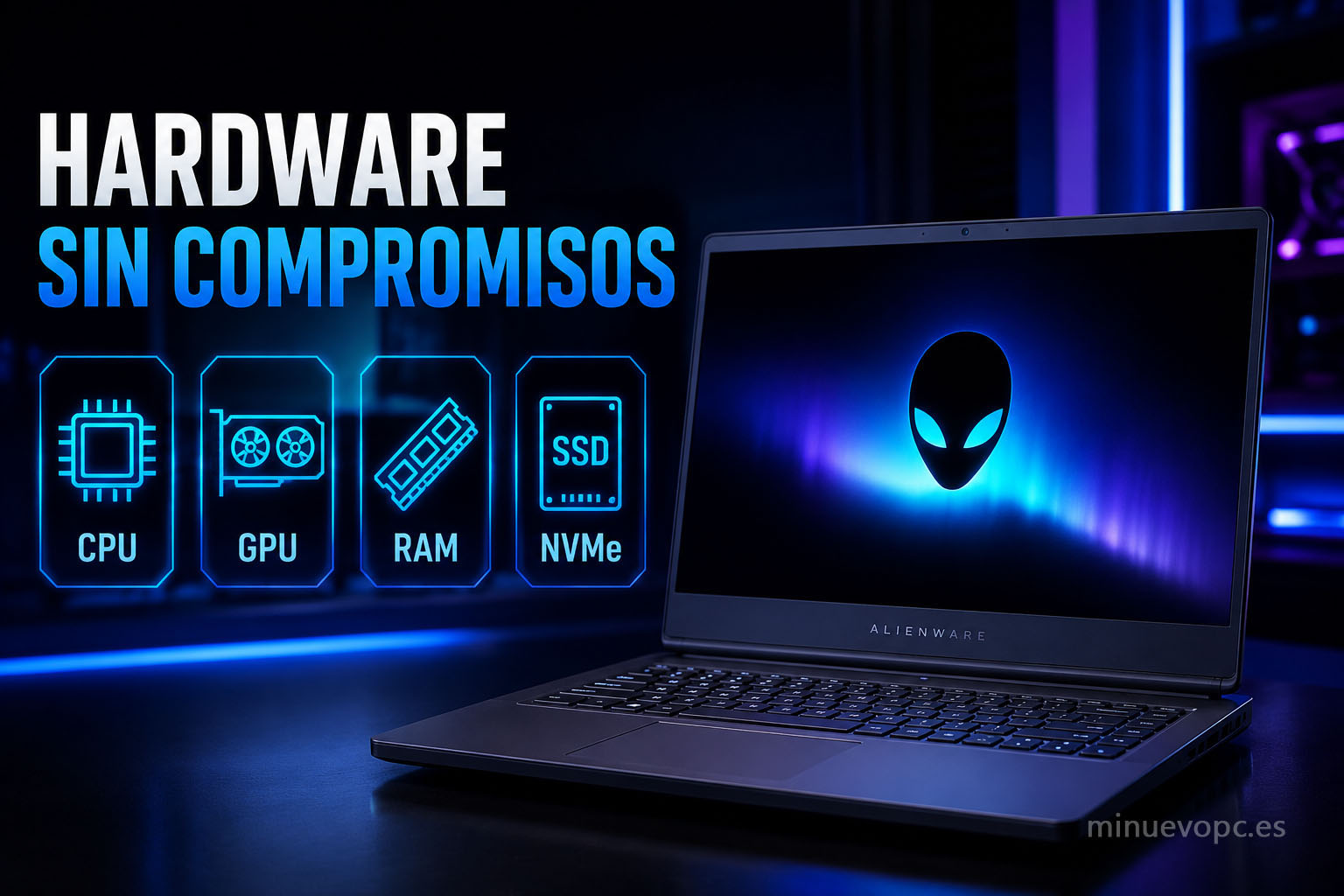 Portátil gaming de alto rendimiento  representando gráfica RTX, procesador potente, RAM DDR5 y almacenamiento SSD recomendados en la franja de 1000 euros