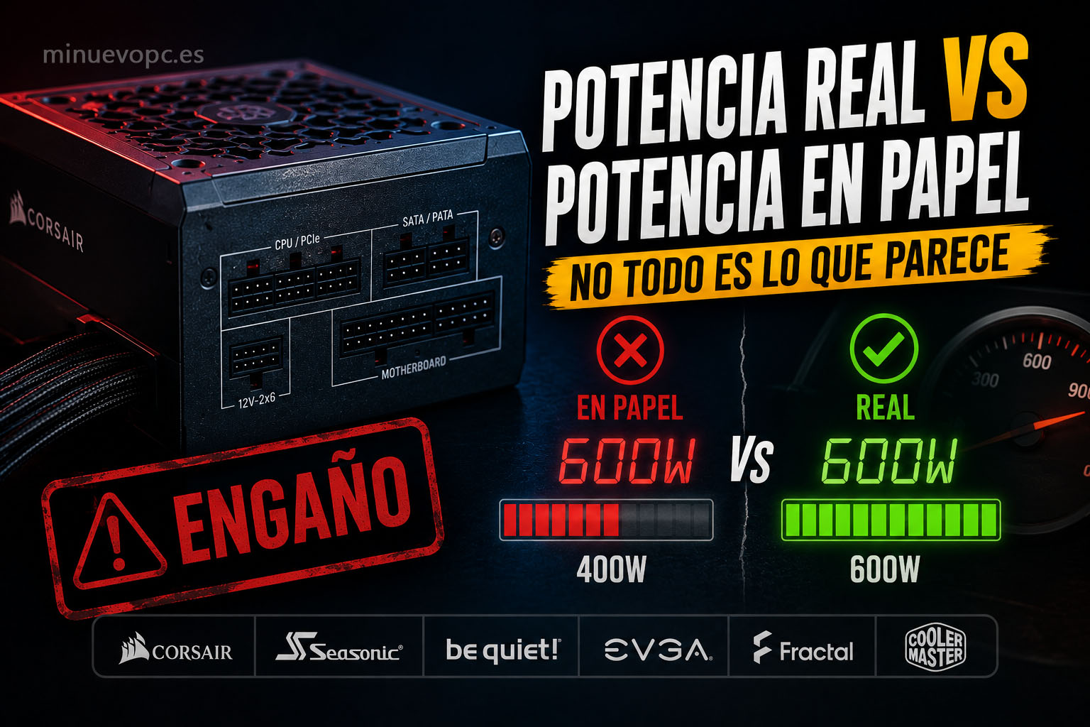 Comparativa entre potencia real y vatios anunciados en fuentes de alimentación para identificar modelos más fiables