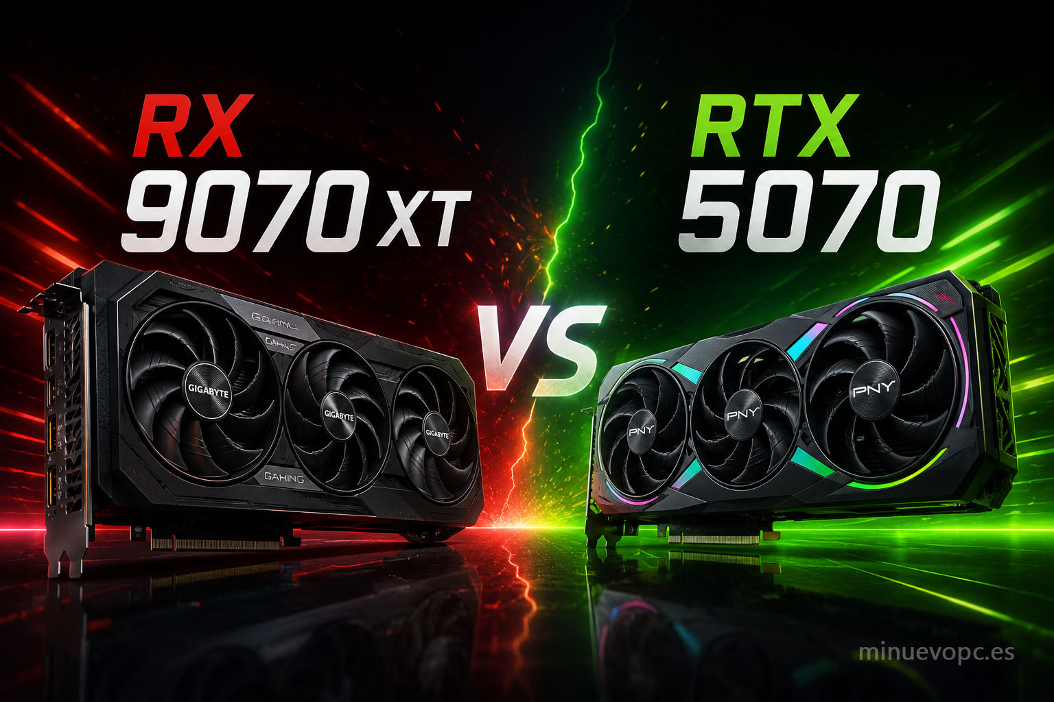 RTX 5070 y RX 9070 XT enfrentadas en comparativa gaming sobre rendimiento y tecnologías gráficas
