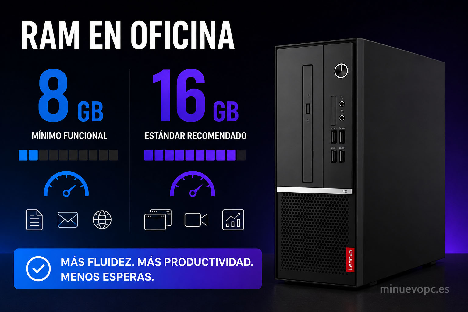 Mejor PC de oficina para empresas con 16 GB de RAM y rendimiento rápido para trabajo diario