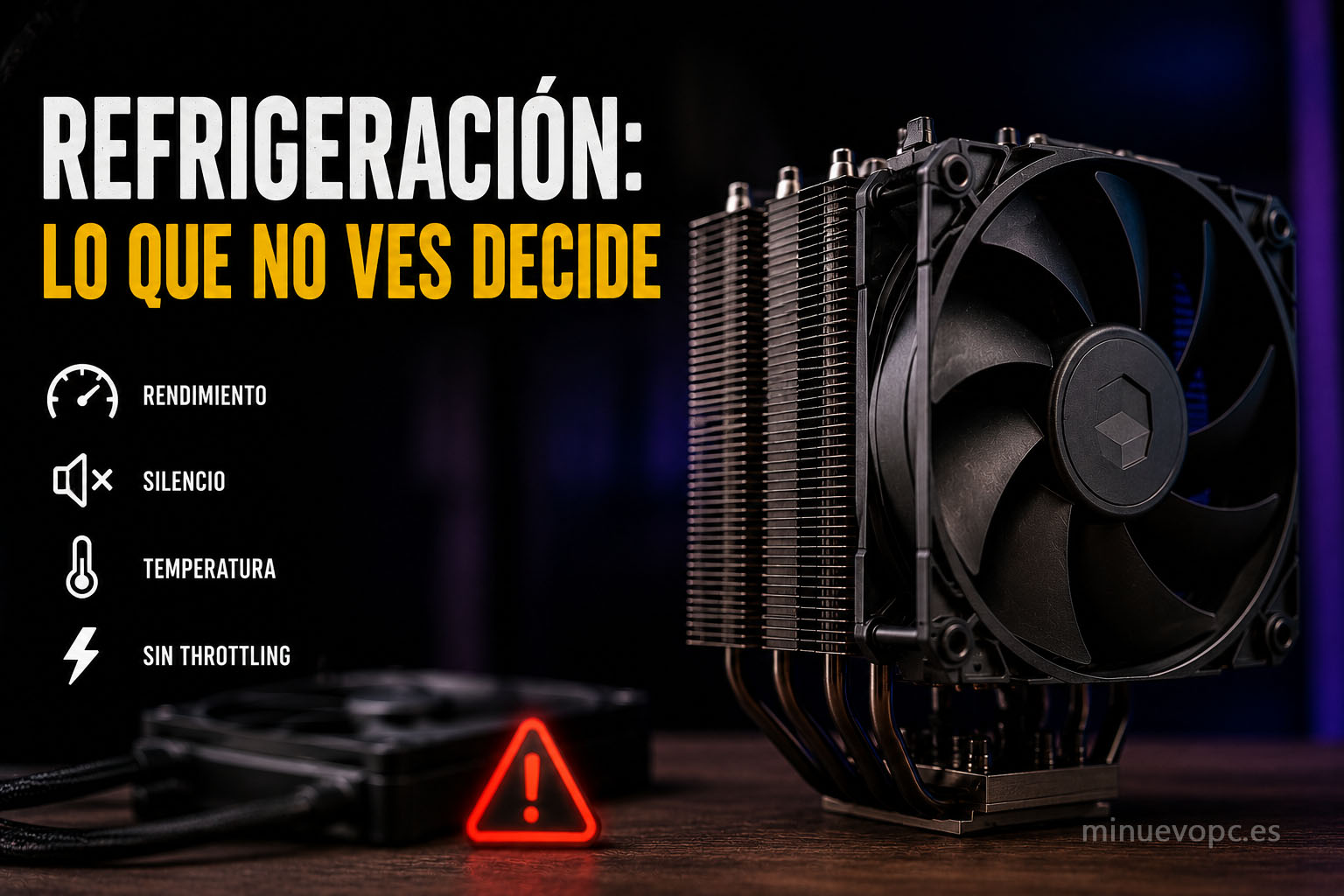 Disipador de aire de gran tamaño fotografiado en estudio mostrando cómo una buena refrigeración influye en el rendimiento gaming