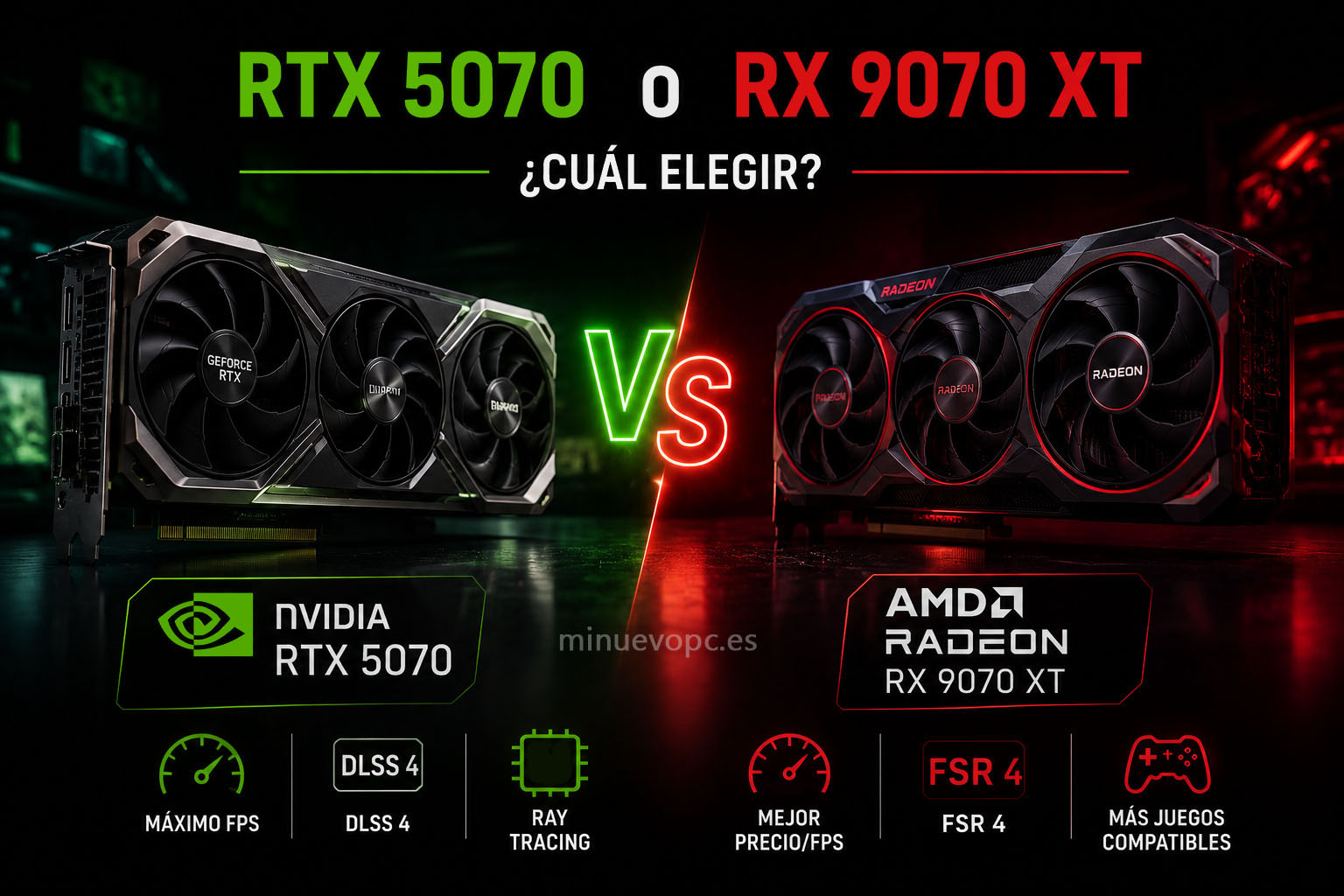 Comparativa entre RTX 5070 y RX 9070 XT para elegir la mejor tarjeta gráfica según rendimiento, calidad precio y tecnologías de escalado