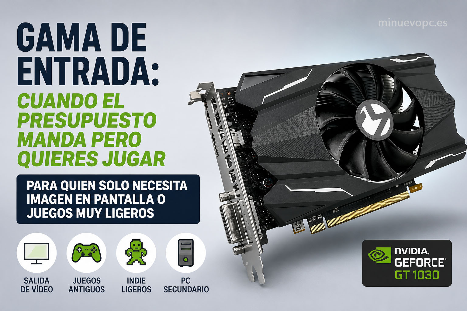 Tarjeta gráfica gaming de entrada instalada en PC para jugar en 1080p con buen rendimiento y presupuesto ajustado