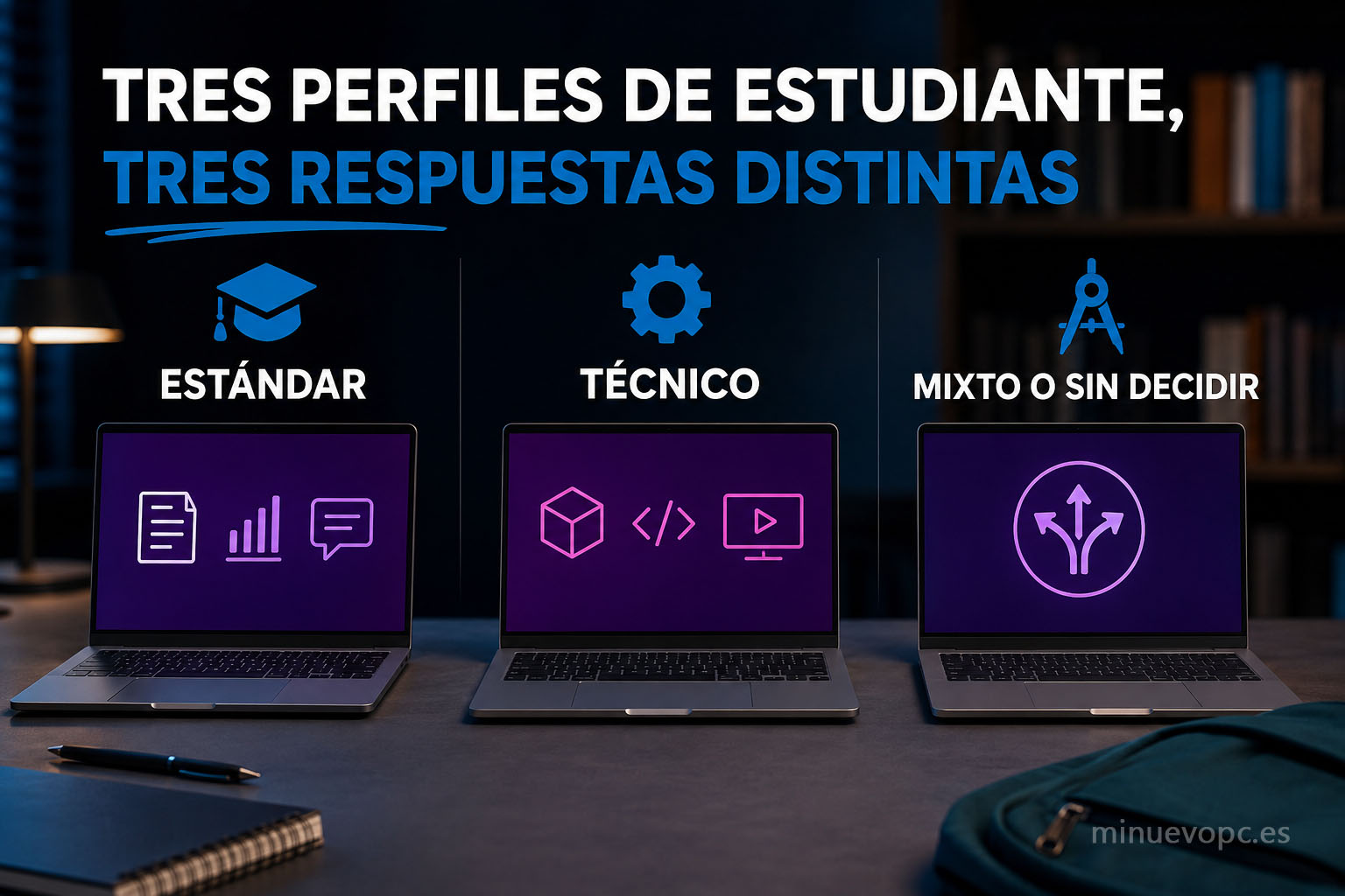 Comparativa visual de portátiles para distintos perfiles universitarios según el tipo de carrera y las necesidades de rendimiento y almacenamiento