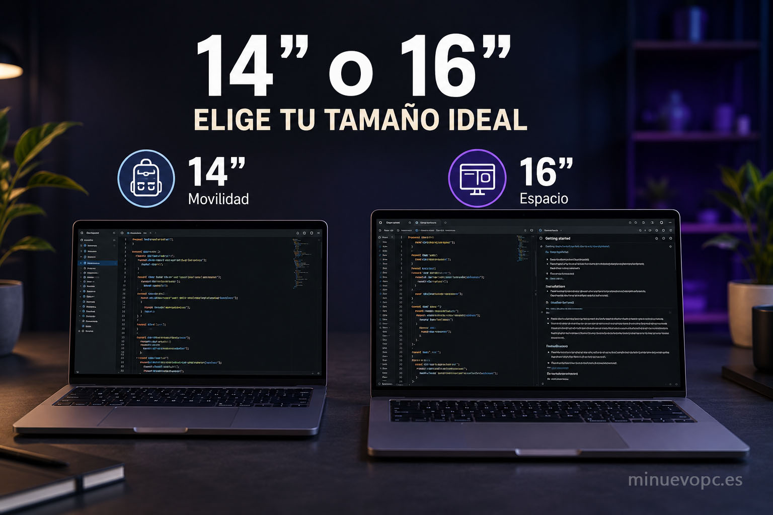 Comparativa de portátil 14 vs 16 pulgadas para programar con mejor movilidad, multitarea y calidad precio
