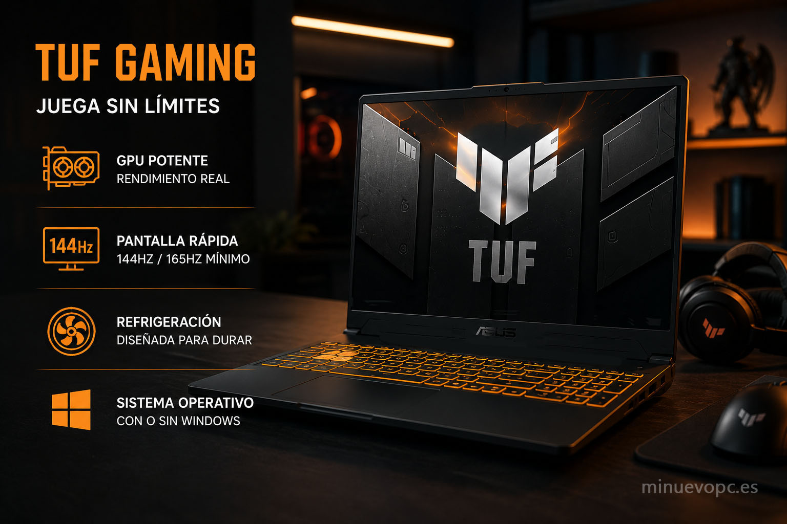 Portátil ASUS TUF Gaming con gráfica dedicada, pantalla de 144 Hz y refrigeración avanzada para comprar un equipo gaming con buen rendimiento