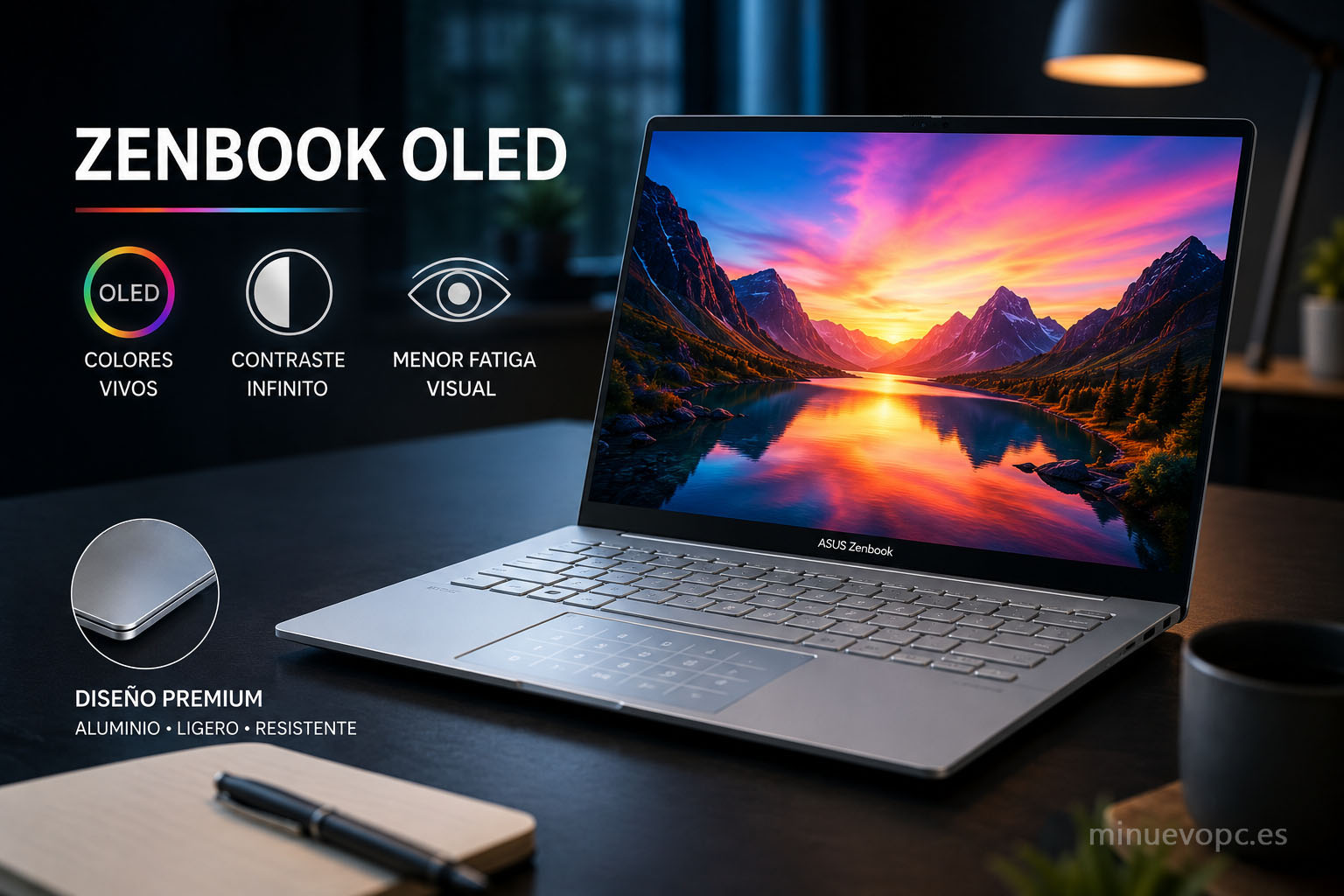 ASUS Zenbook OLED con pantalla de alta calidad, colores precisos y diseño premium para trabajar, crear contenido y disfrutar de una mejor experiencia visual