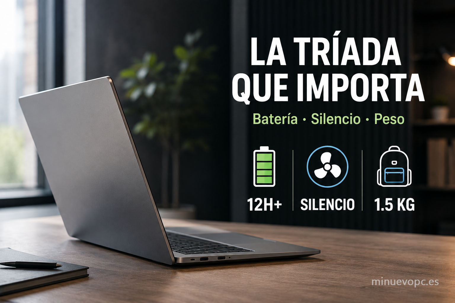 Comparativa visual de autonomía, refrigeración y peso en portátiles, claves para elegir el mejor portátil calidad precio para uso diario.