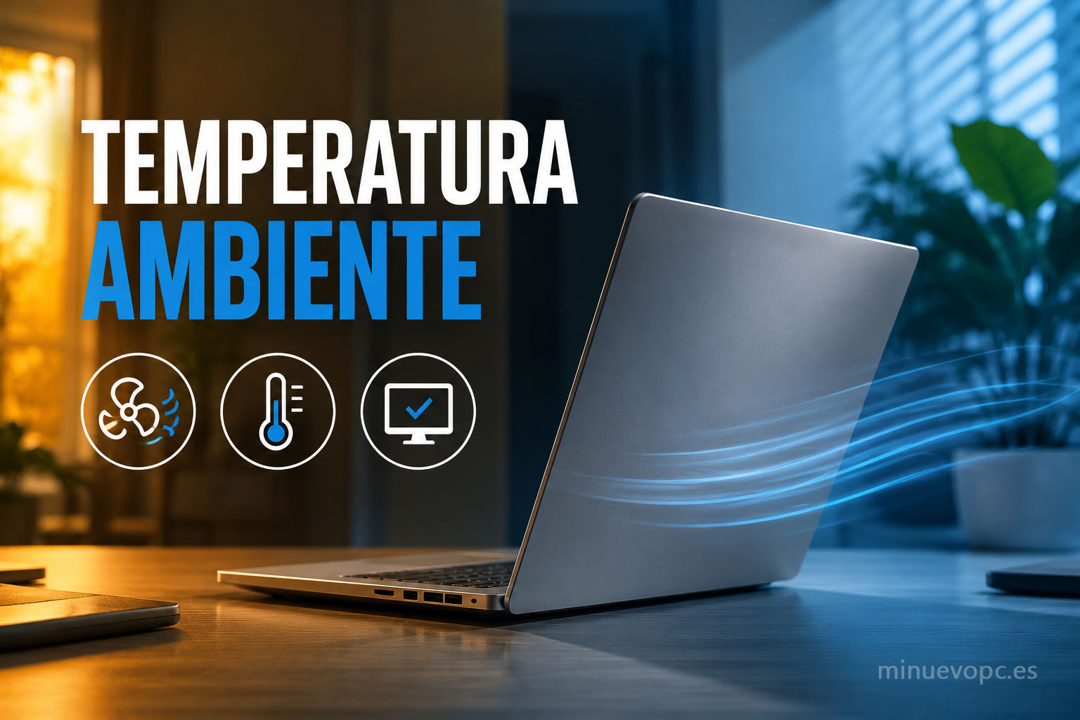 Portátil moderno en espacio ventilado con temperatura controlada para evitar sobrecalentamiento