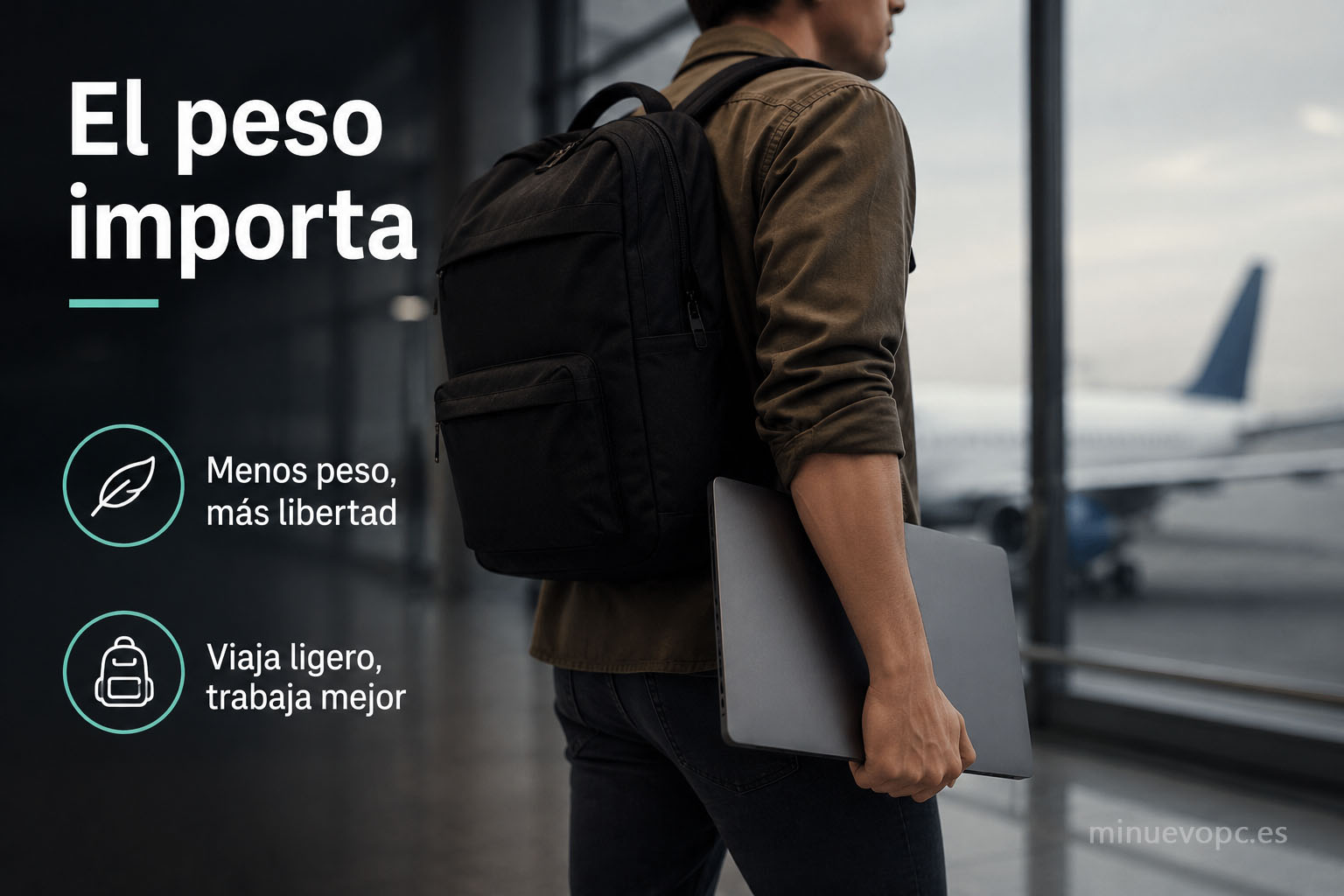 Portátil ultraligero para viajar con mochila, diseño compacto y bajo peso para trabajar cómodo durante vuelos y desplazamientos largos