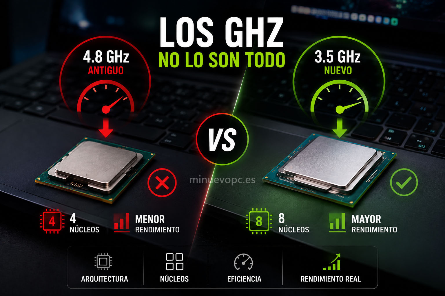 Comparación de procesadores con distintos GHz y núcleos para entender qué influye realmente en el rendimiento del portátil