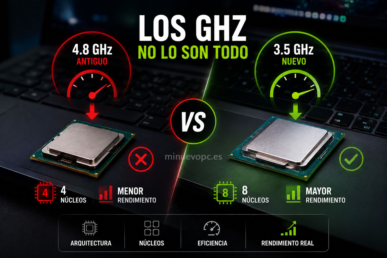Comparación de procesadores con distintos GHz y núcleos para entender qué influye realmente en el rendimiento del portátil