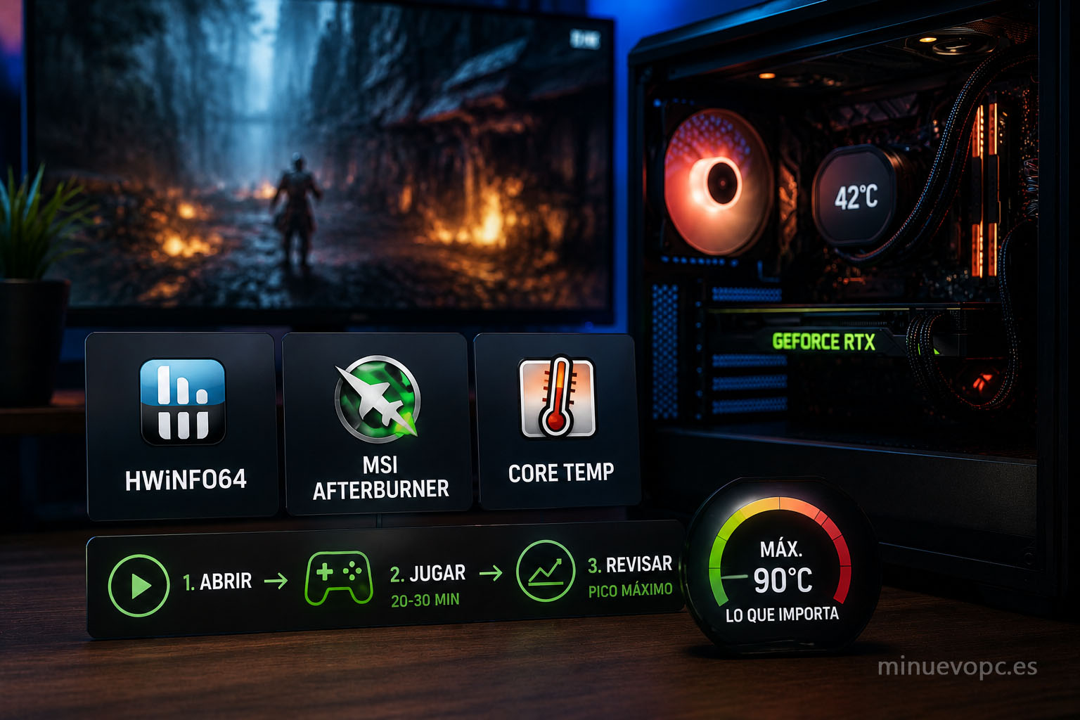 Herramientas para monitorizar temperaturas de CPU y GPU mientras juegas y comprobar el rendimiento real de un PC gaming bajo carga.