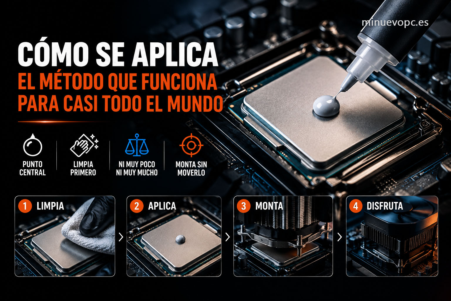 Aplicación de pasta térmica con el método del guisante en el centro