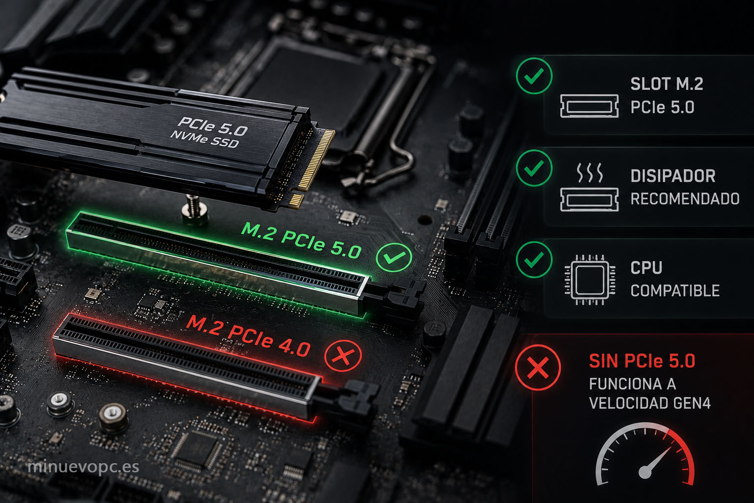 Compatibilidad de un SSD NVMe Gen5 con placas base PCIe 5.0, procesadores compatibles y requisitos antes de comprar