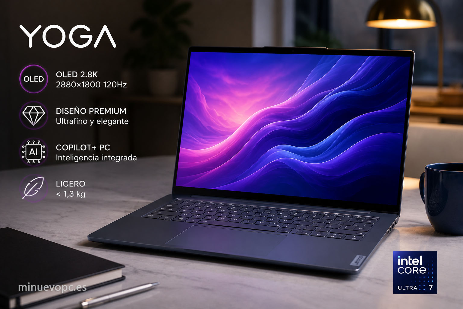 Lenovo Yoga con pantalla OLED, diseño premium y gran portabilidad, ideal para profesionales y creadores de contenido exigentes
