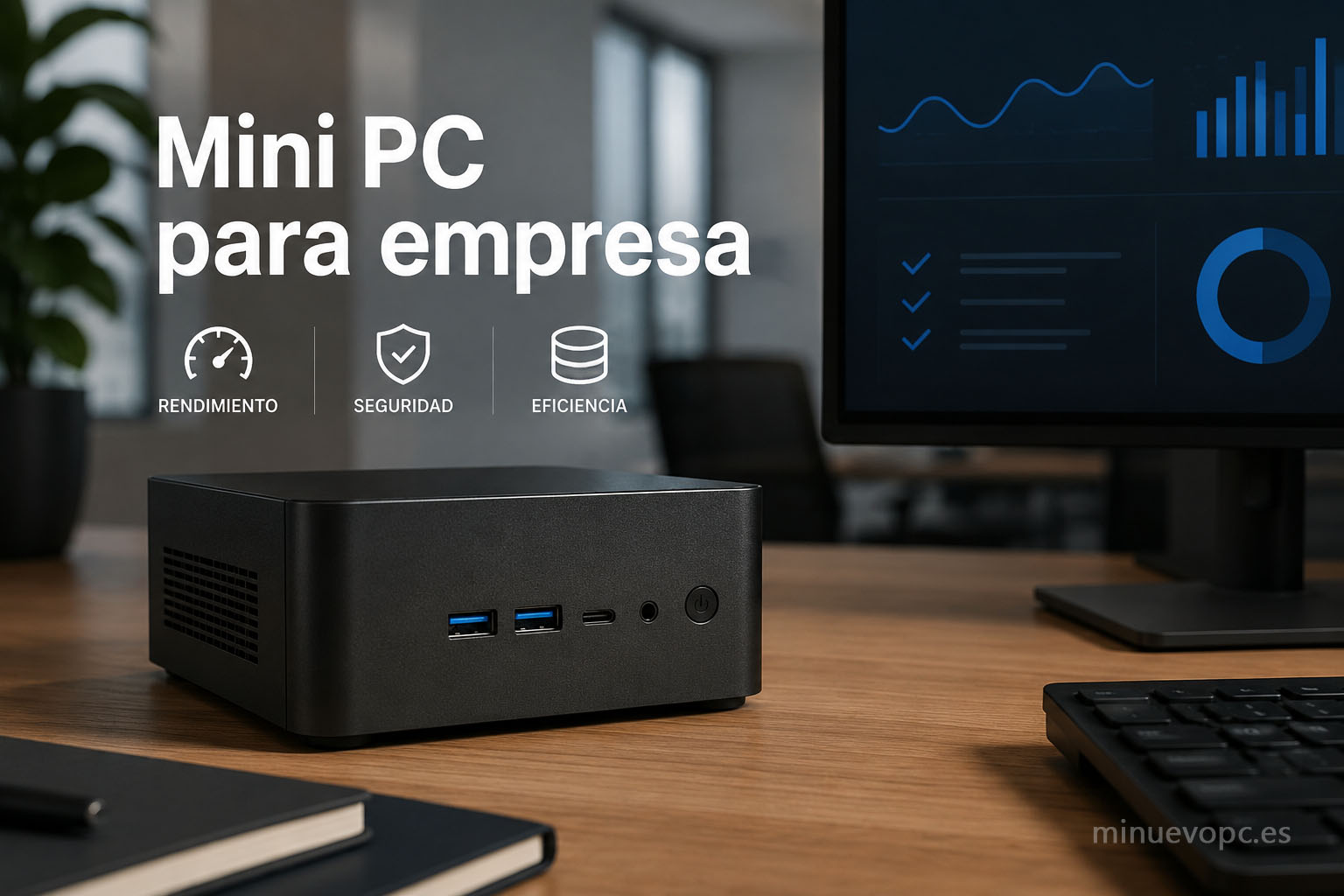 Mini PC para empresa sobre escritorio profesional, guía para comprar el modelo ideal con el mejor equilibrio entre rendimiento, eficiencia y espacio