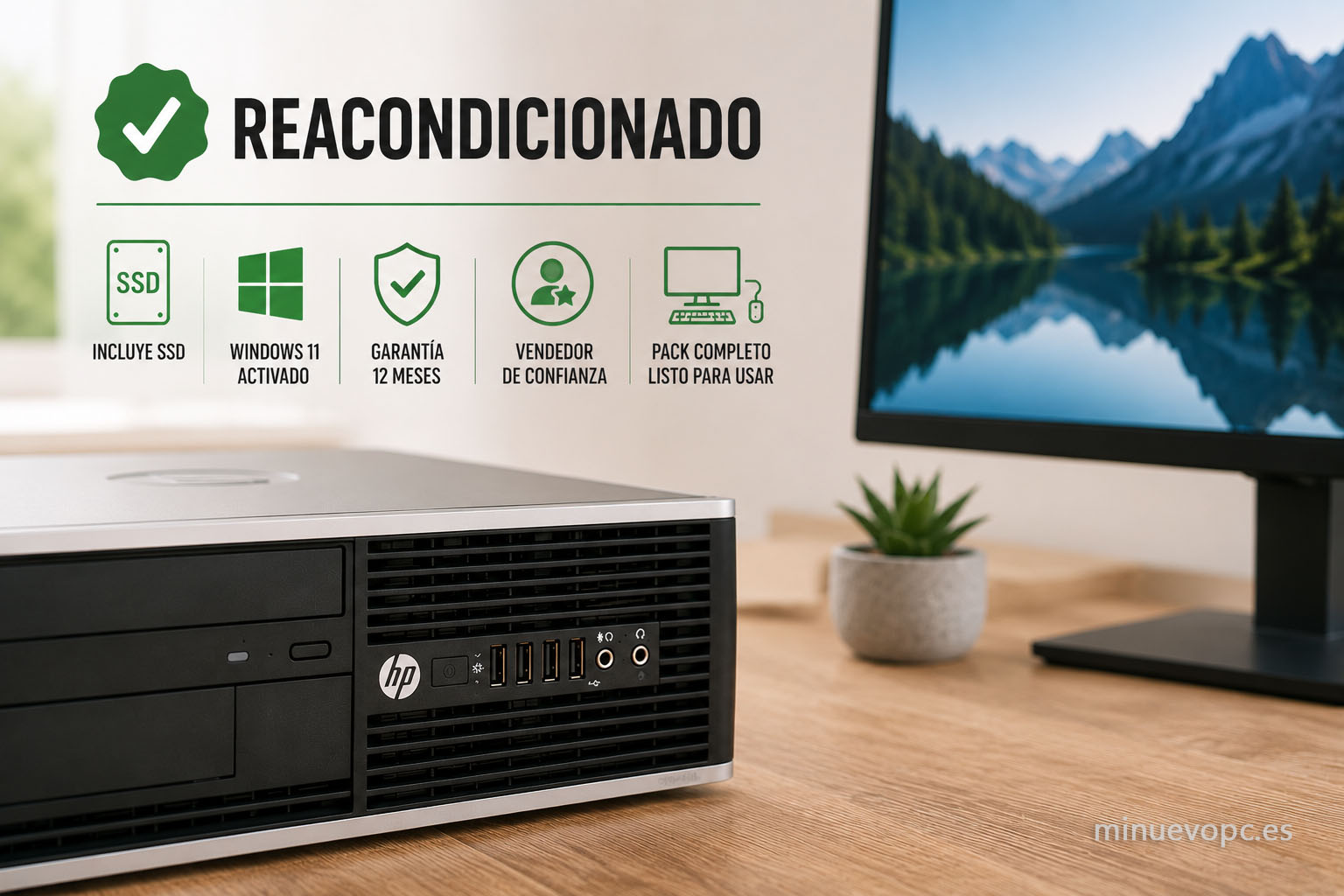 PC reacondicionado HP con gran calidad precio, SSD y Windows 11 para casa, oficina básica y uso diario.