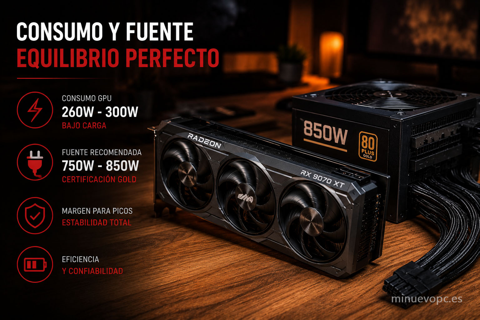 Fuente de alimentación 850W 80 Plus Gold para un PC gaming con consumo equilibrado y alimentación estable para gráficas de alto rendimiento