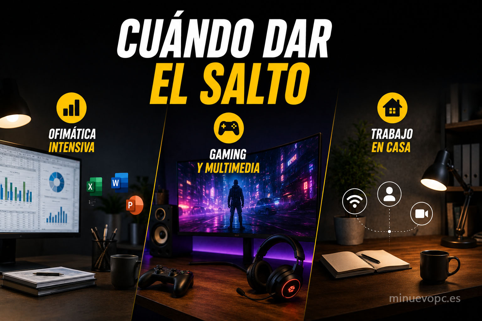 Tres escenarios de uso para un PC de sobremesa: ofimática intensiva, gaming y multimedia y trabajo en casa, antes de comprar un equipo superior