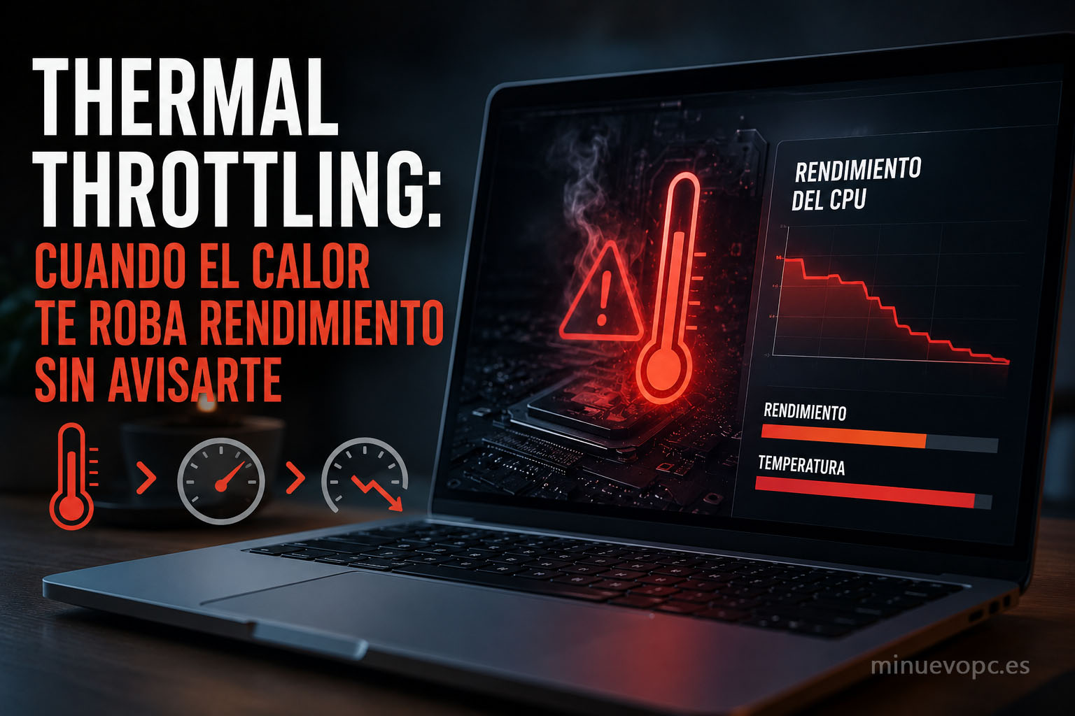 Thermal throttling en portátil con pérdida de rendimiento por altas temperaturas y reducción automática de velocidad del procesador