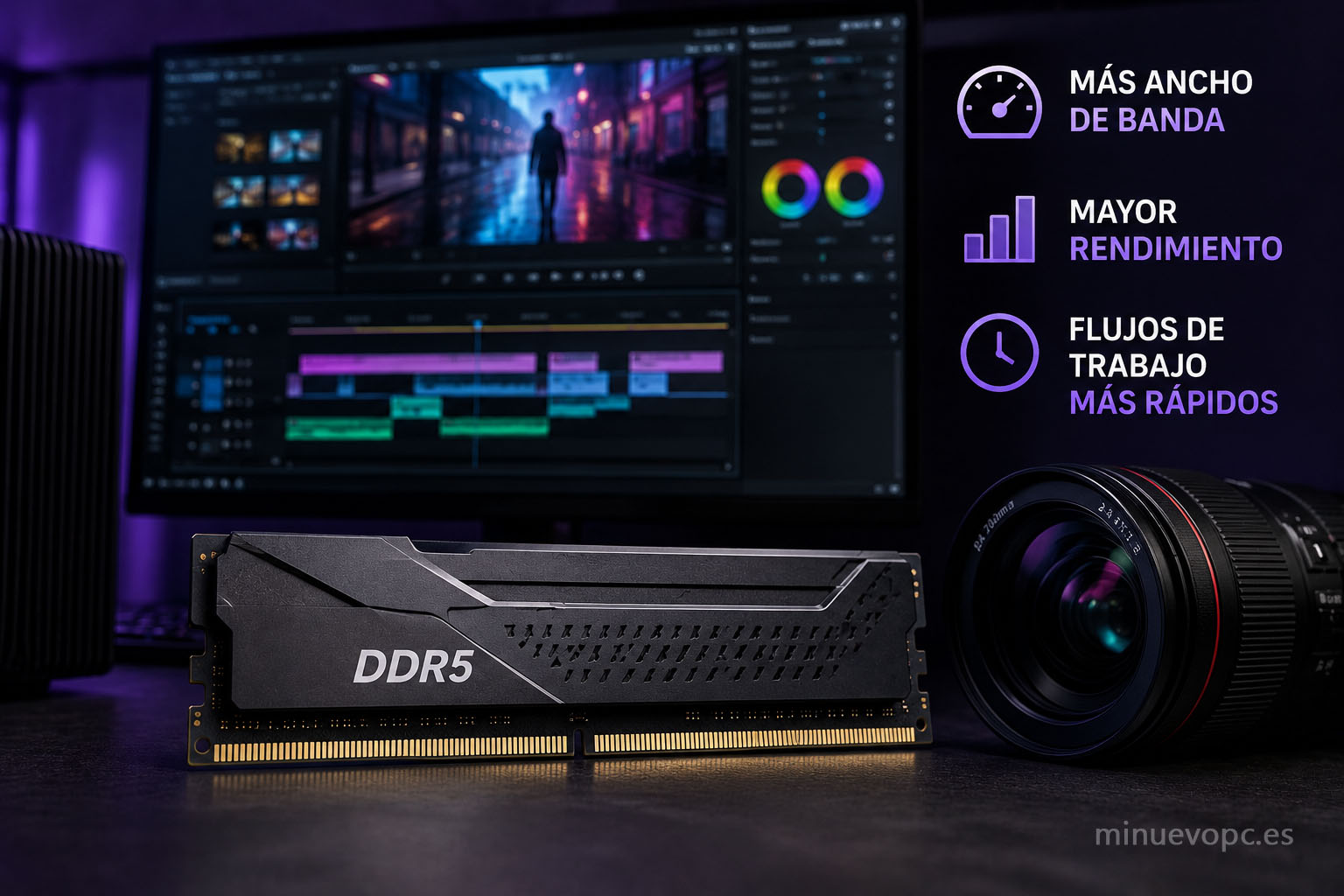 Memoria RAM rápida para edición de vídeo, renderizado 3D y trabajo profesional con grandes proyectos