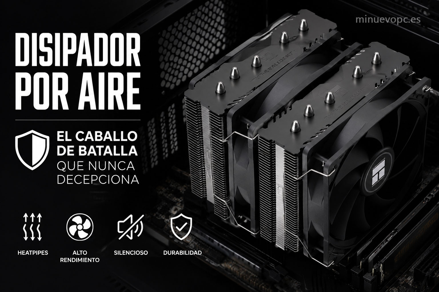Disipador por aire de torre con ventiladores para refrigerar el procesador de un PC