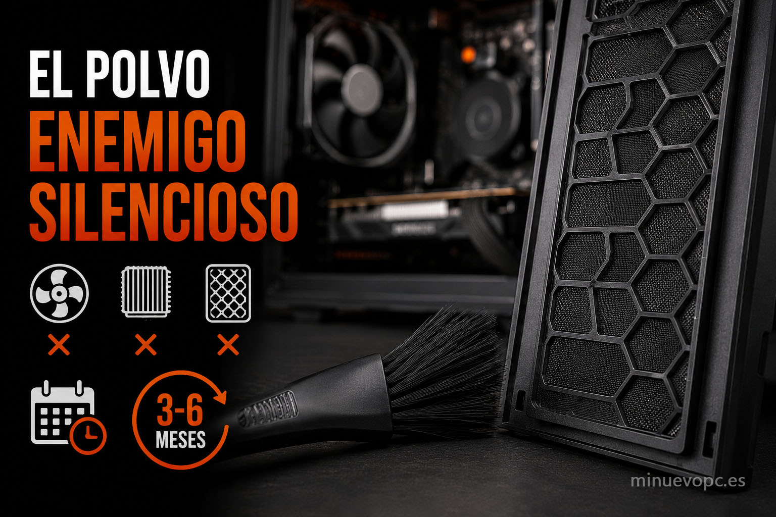 Limpieza de polvo en un PC gaming para mejorar el flujo de aire y refrigeración