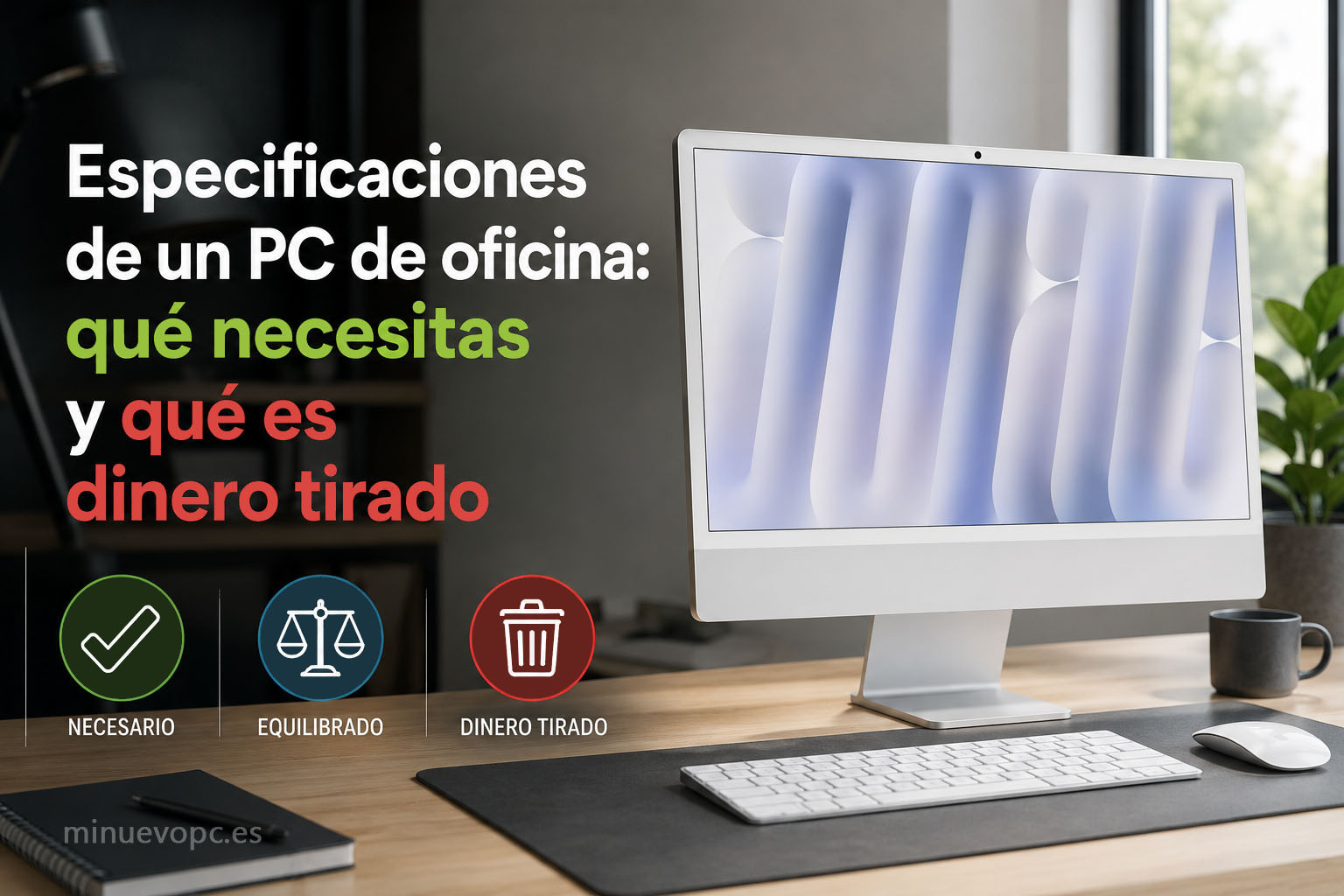 Especificaciones de un PC de oficina moderno con hardware equilibrado para trabajar con fluidez