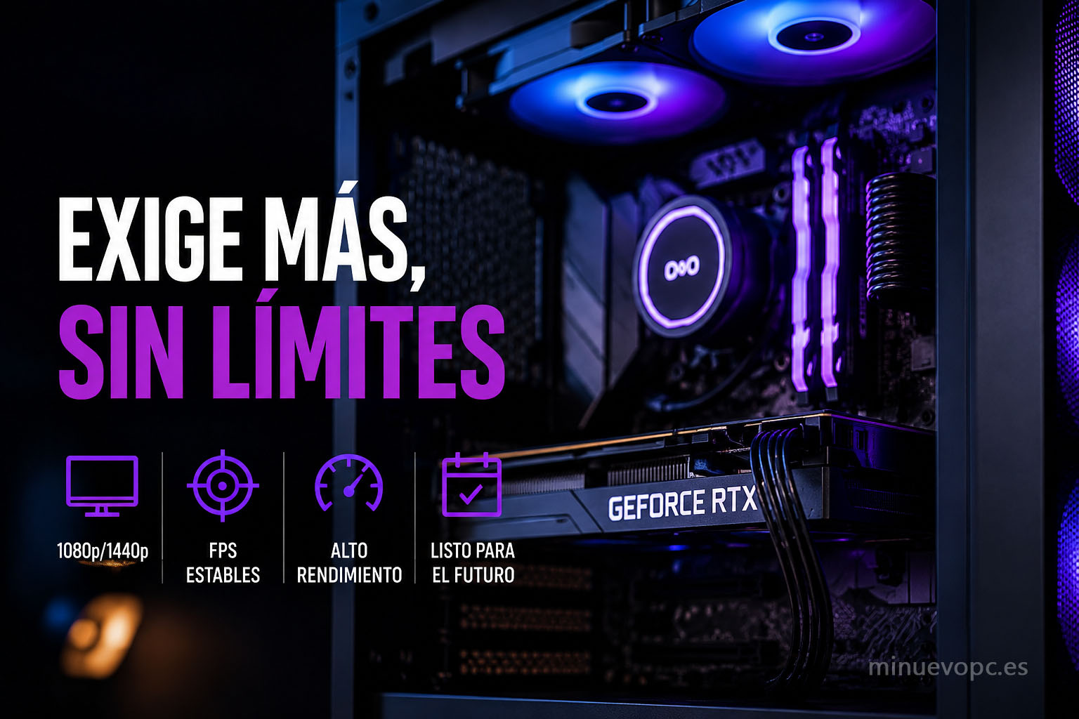 Primer plano del interior de un PC gaming mostrando la gráfica y la memoria RGB, representando el rendimiento que ofrece un PC gaming de 1200 euros