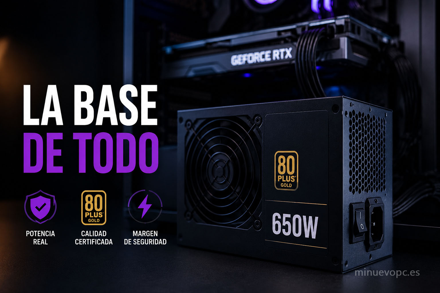 Fuente de alimentación 650W 80 Plus Gold junto a un PC gaming, un componente clave que conviene revisar antes de comprar un ordenador con buena relacion calidad precio