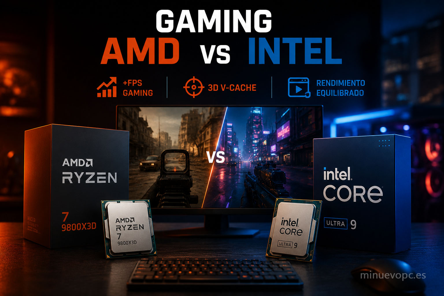 Comparativa de rendimiento gaming entre AMD Ryzen X3D e Intel Core para elegir el procesador con más FPS según tu presupuesto
