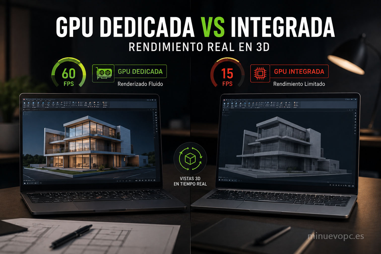 Comparativa entre GPU dedicada e integrada para AutoCAD 3D, ideal si buscas comprar un portátil con mejor rendimiento gráfico