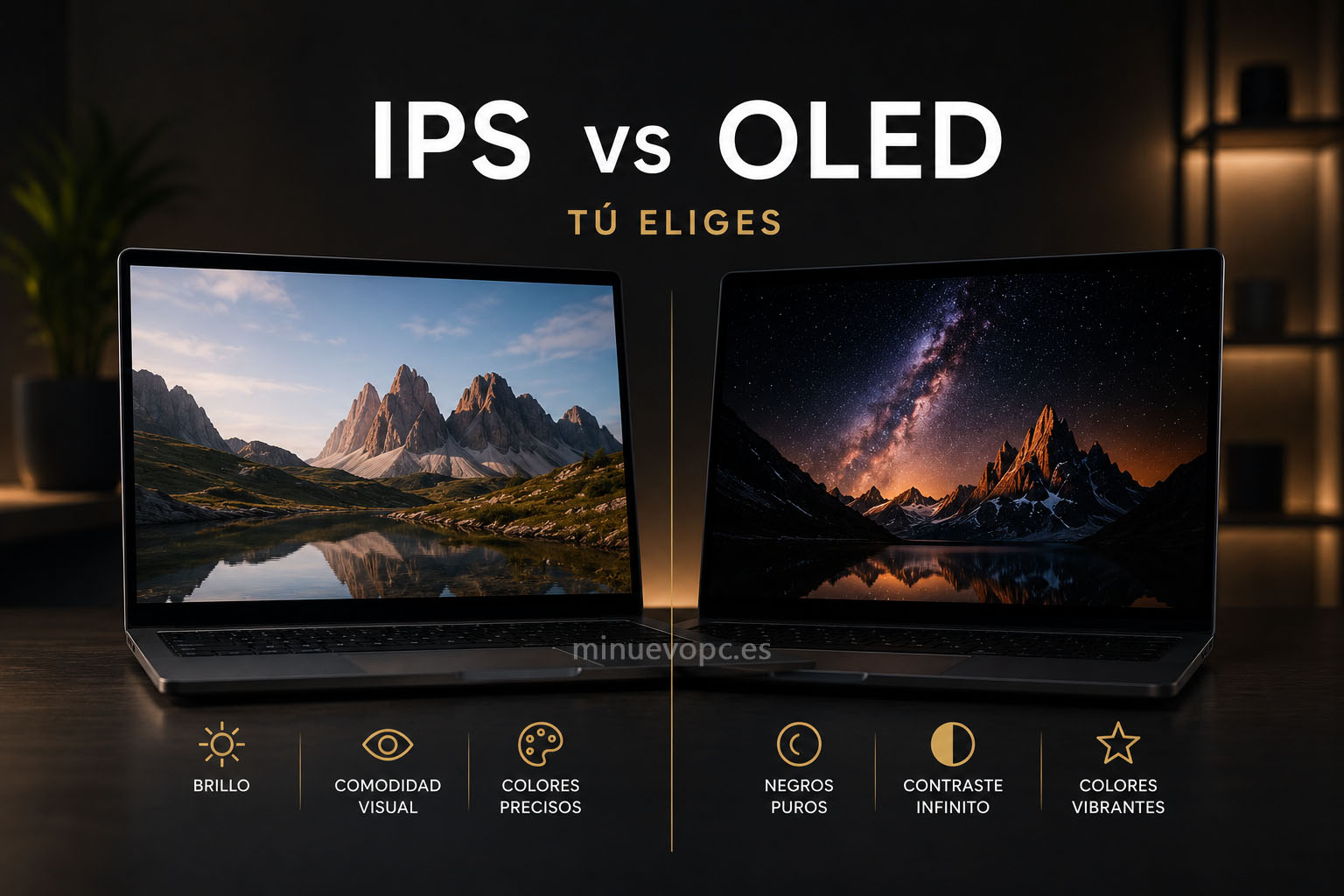Comparativa IPS vs OLED en portátiles premium, diferencias en brillo, colores y calidad de imagen para trabajar mejor