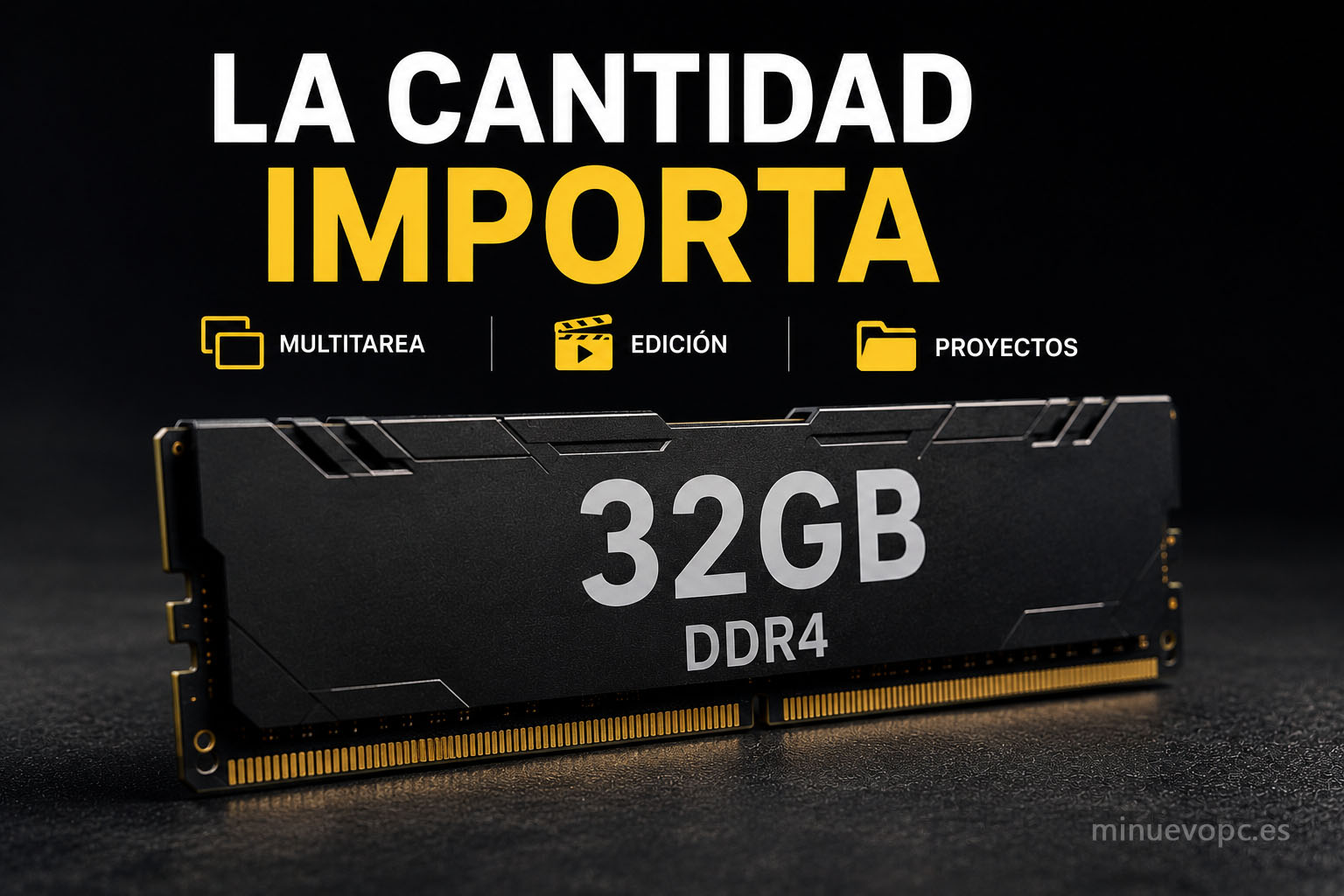 Módulo de 32 GB destacando la importancia de tener suficiente memoria RAM antes de comprar una generación más nueva